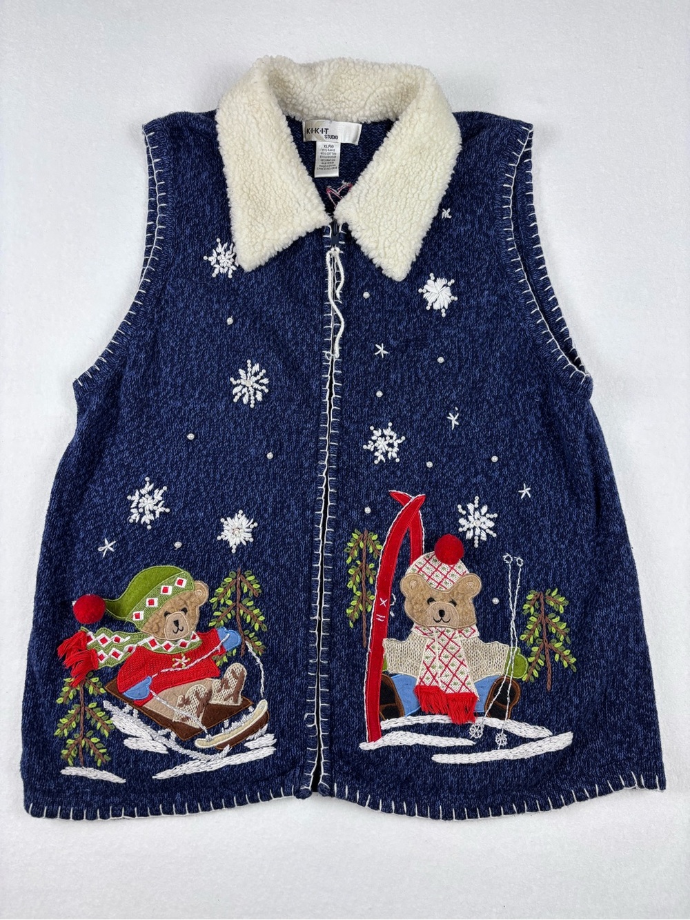 Kikit Studio Christmas Ski Bear Ugly Sweater Vest women’s XL Grandma